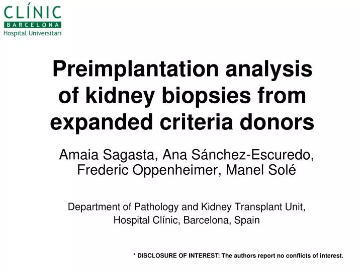 preimplantation analysis of kidney biopsies from expanded criteria donors