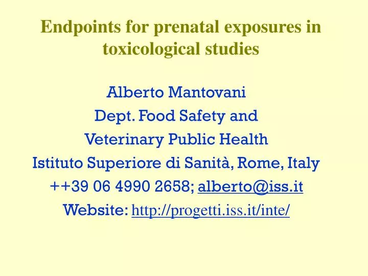 endpoints for prenatal exposures in toxicological studies