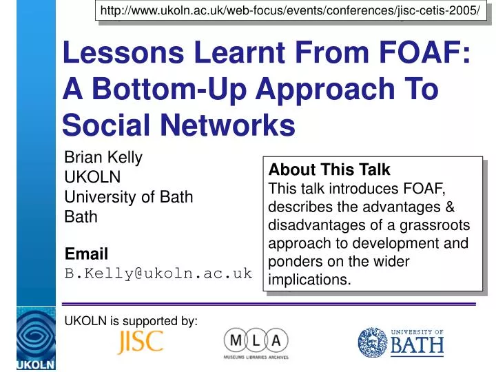 lessons learnt from foaf a bottom up approach to social networks