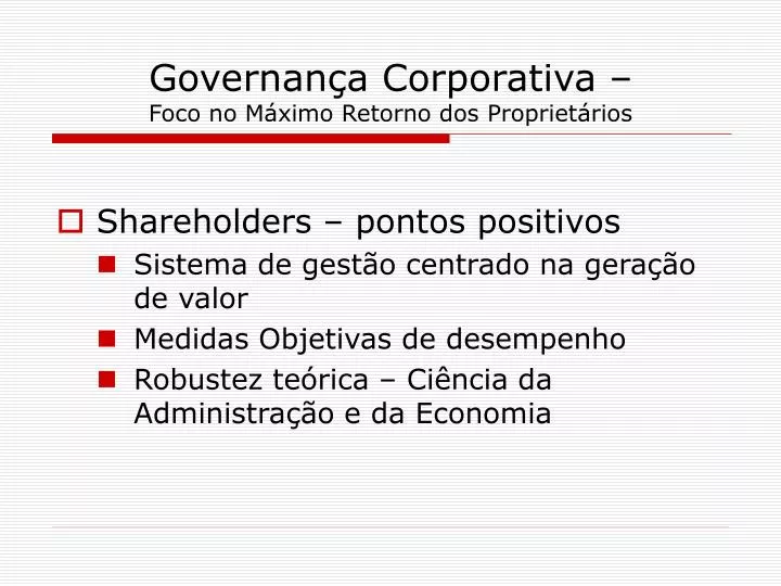 governan a corporativa foco no m ximo retorno dos propriet rios