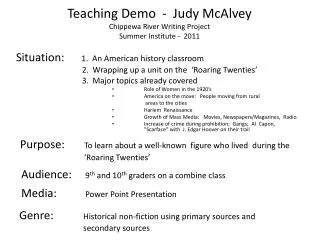 Teaching Demo - Judy McAlvey Chippewa River Writing Project Summer Institute - 2011