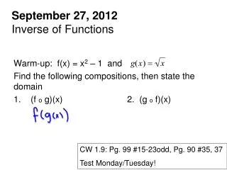 September 27, 2012 Inverse of Functions