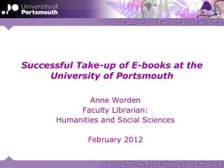 Successful Take-up of E-books at the University of Portsmouth
