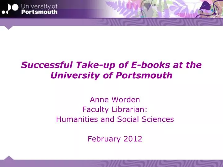 successful take up of e books at the university of portsmouth