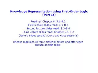 Knowledge Representation using First-Order Logic (Part II)