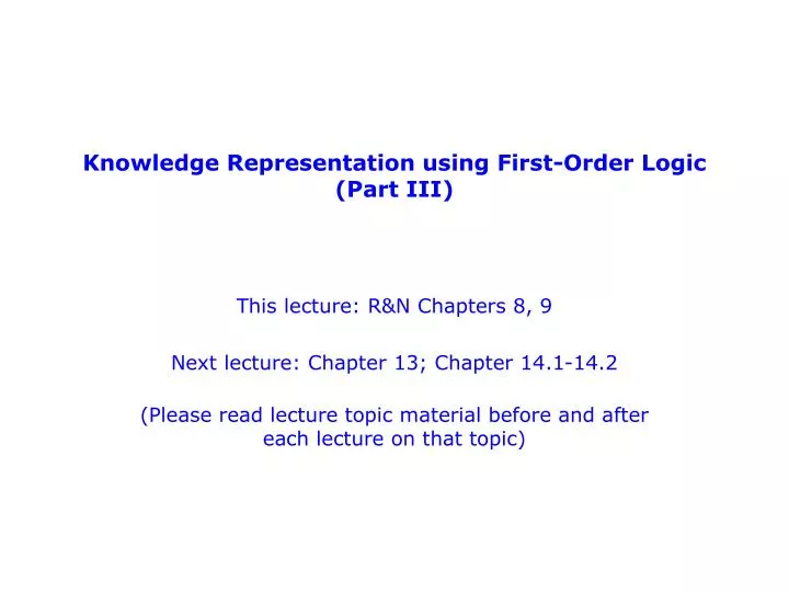 knowledge representation using first order logic part iii