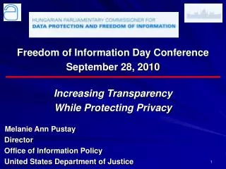 Freedom of Information Day Conference September 28, 2010 Increasing Transparency