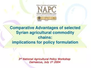 3 rd National Agricultural Policy Workshop Damascus, July 1 st 2004