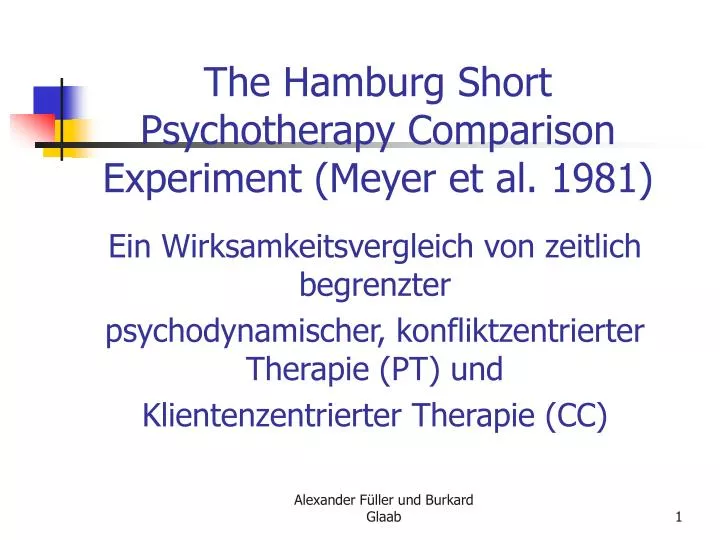the hamburg short psychotherapy comparison experiment meyer et al 1981
