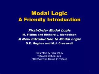 Modal Logic A Friendly Introduction