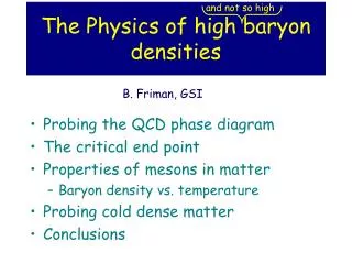 The Physics of high baryon densities