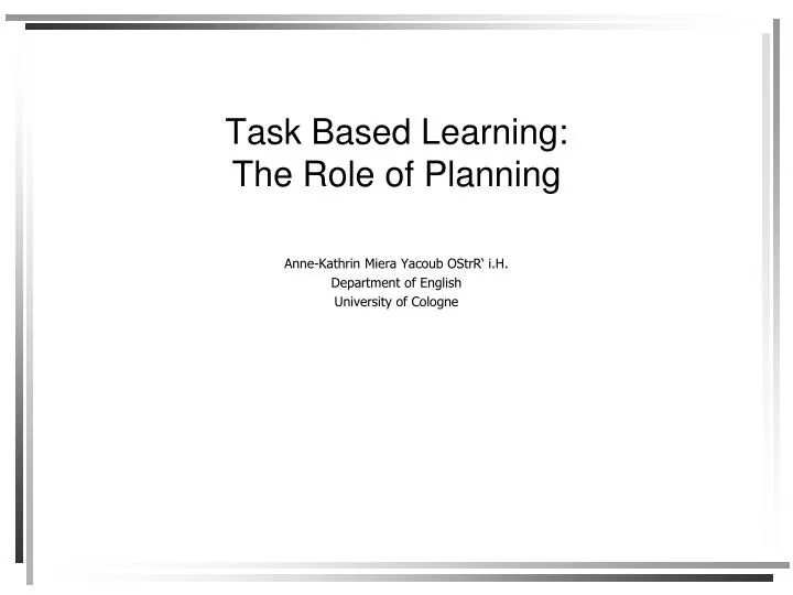 task based learning the role of planning