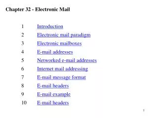 Chapter 32 - Electronic Mail 	1 	 Introduction 	2 	 Electronic mail paradigm