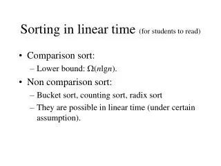 Sorting in linear time (for students to read)