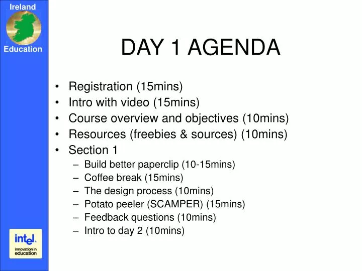 day 1 agenda