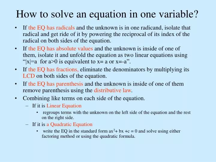 how to solve an equation in one variable