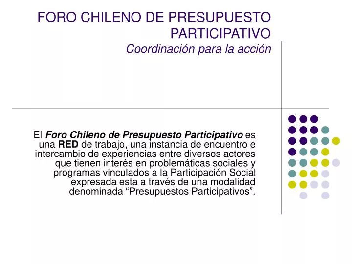 foro chileno de presupuesto participativo coordinaci n para la acci n