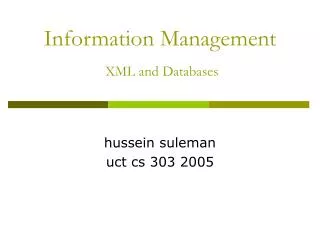 Information Management XML and Databases