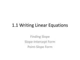 1.1 Writing Linear Equations