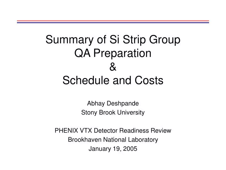 summary of si strip group qa preparation schedule and costs