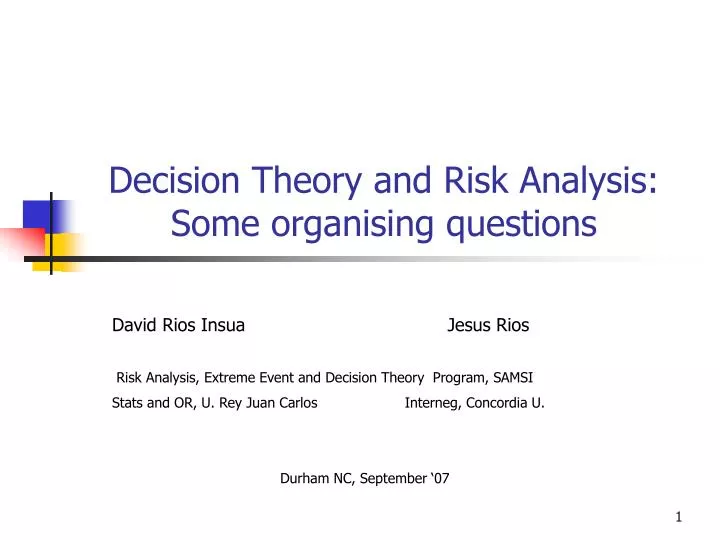 decision theory and risk analysis some organising questions