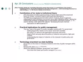 Apr. 25 Conclusions Building the Virtual State-- Related to selected articles