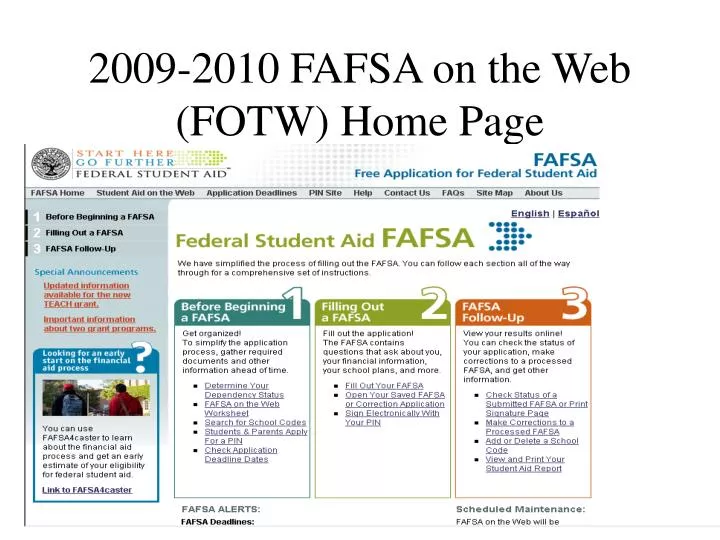 2009 2010 fafsa on the web fotw home page