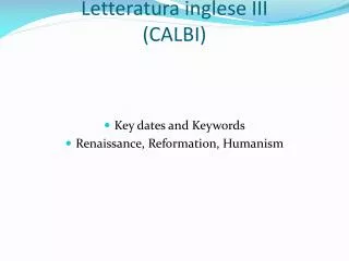 Letteratura inglese III (CALBI)