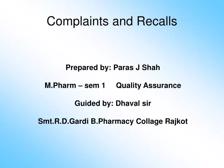 complaints and recalls