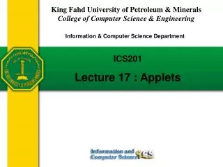 ICS201 Lecture 17 : Applets