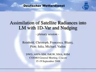 Assimilation of Satellite Radiances into LM with 1D-Var and Nudging