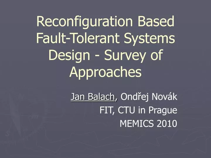 recon fi guration based fault tolerant systems design survey of approaches