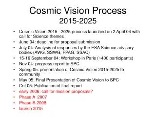 Cosmic Vision Process 2015-2025