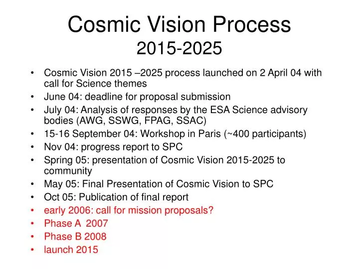 cosmic vision process 2015 2025