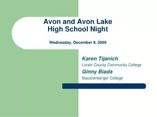 Avon and Avon Lake High School Night Wednesday, December 9, 2009