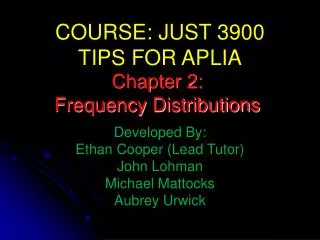COURSE: JUST 3900 TIPS FOR APLIA Developed By: Ethan Cooper (Lead Tutor) John Lohman