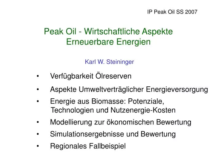 peak oil wirtschaftliche aspekte erneuerbare energien