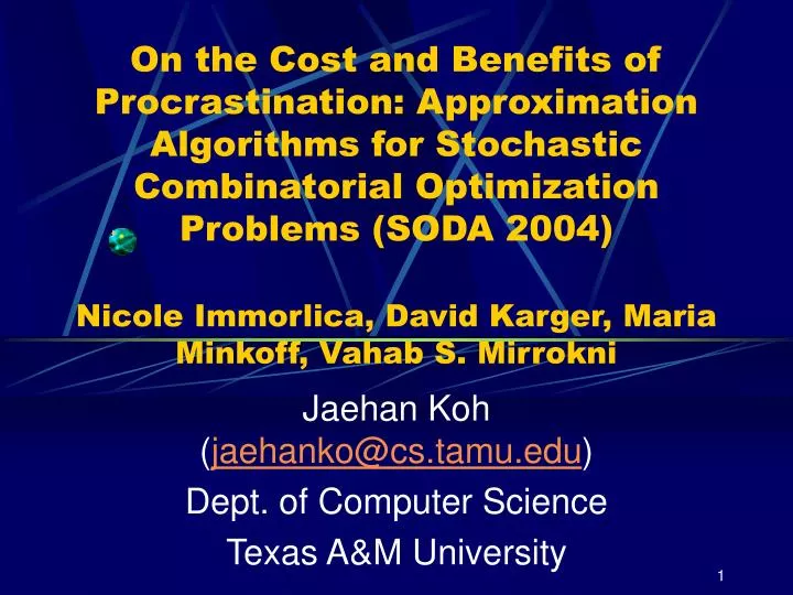 jaehan koh jaehanko@cs tamu edu dept of computer science texas a m university