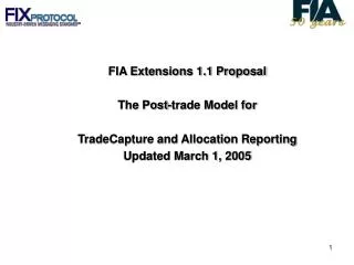 FIA Extensions 1.1 Proposal The Post-trade Model for TradeCapture and Allocation Reporting