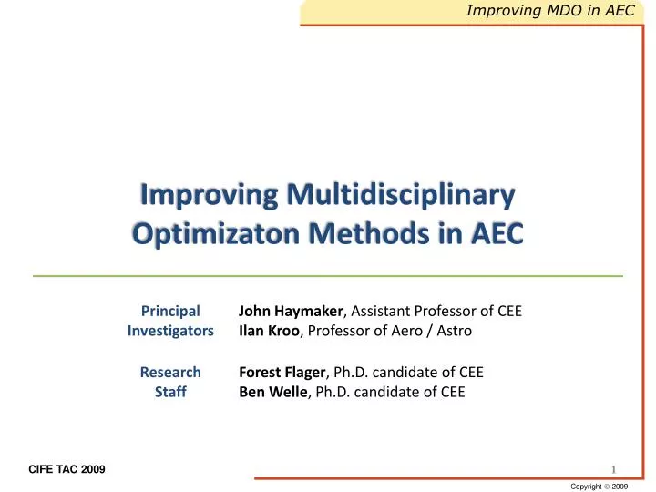 improving multidisciplinary optimizaton methods in aec
