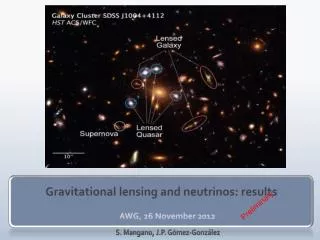 Gravitational lensing and neutrinos: results AWG, 26 November 2012