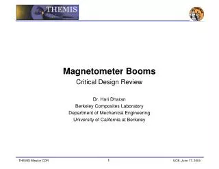 Magnetometer Booms Critical Design Review Dr. Hari Dharan Berkeley Composites Laboratory