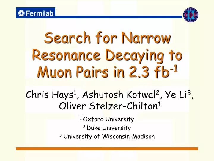 search for narrow resonance decaying to muon pairs in 2 3 fb 1
