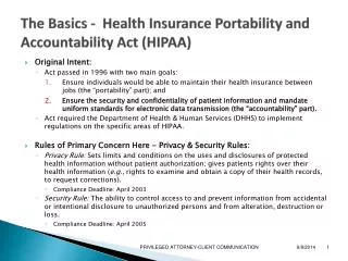 The Basics - Health Insurance Portability and Accountability Act (HIPAA)