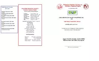 Philippine Pediatric Society, Inc. Southern Tagalog Chapter In cooperation with