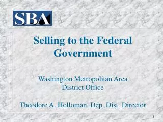 Selling to the Federal Government Washington Metropolitan Area District Office