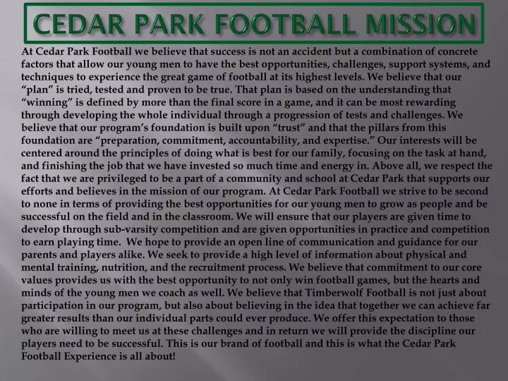 cedar park football mission