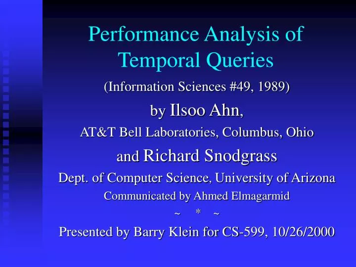 performance analysis of temporal queries