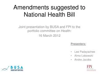 Amendments suggested to National Health Bill