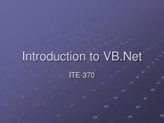 Introduction to VB.Net